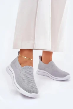 Trampki Damskie Slip-On|Trampki Damskie Niskie>Evento Damskie Tenisówki Materiałowe Wsuwane Szare Adiora Szary