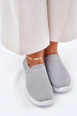 Trampki Damskie Slip-On|Trampki Damskie Niskie></noscript>Evento Damskie Tenisówki Materiałowe Wsuwane Szare Adiora Szary