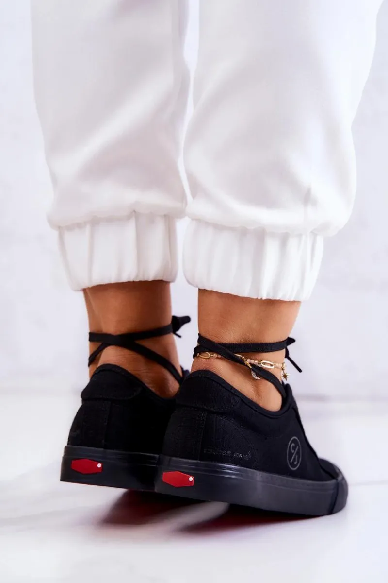 Discount Damskie Tenisówki Materiałowe JJ2R4049C Czarne Damskie Trampki Damskie Cross Jeans|Trampki Damskie Niskie