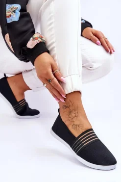 Best Damskie buty S.Barski Damskie Tenisówki Materiałowe Slip-On Czarne Lilis