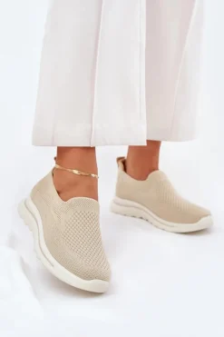 Outlet Evento Damskie Tenisówki Materiałowe Wsuwane Beżowe Adiora