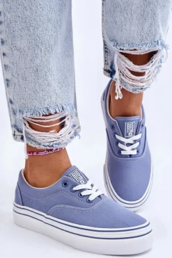 Outlet Damskie Tenisówki Na Platformie Big Star LL274231 Niebieskie Damskie Trampki Damskie Big Star|Trampki Damskie Niskie