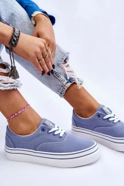 Outlet Damskie Tenisówki Na Platformie Big Star LL274231 Niebieskie Damskie Trampki Damskie Big Star|Trampki Damskie Niskie