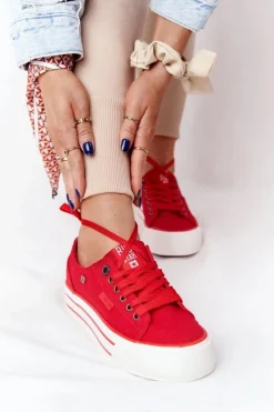 Trampki Damskie Big Star|Trampki Damskie Niskie>Big Star Shoes Damskie Tenisówki Na Platformie BIG STAR HH274053 Czerwone