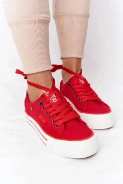 Trampki Damskie Big Star|Trampki Damskie Niskie>Big Star Shoes Damskie Tenisówki Na Platformie BIG STAR HH274053 Czerwone