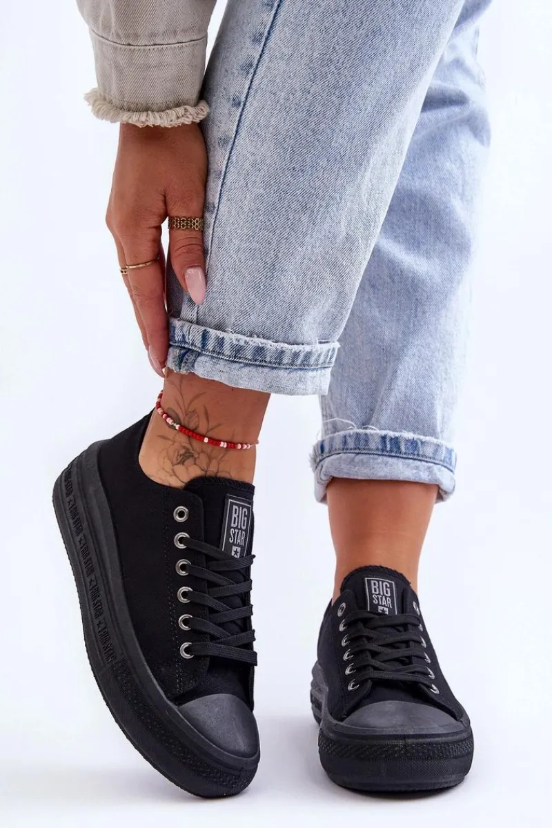 Trampki Damskie Big Star|Trampki Damskie Niskie>Big Star Shoes Damskie Tenisówki Na Platformie Big Star LL274A176 Czarne
