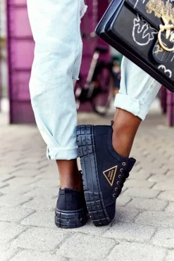 Trampki Damskie Niskie>Boto Damskie Tenisówki Na Platformie Czarne Big City Life