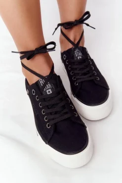 Trampki Damskie Big Star|Trampki Damskie Niskie></noscript>Big Star Shoes Damskie Tenisówki Na Platformie BIG STAR HH274056 Czarne