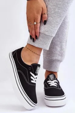 Trampki Damskie Big Star|Trampki Damskie Niskie>Big Star Shoes Damskie Tenisówki Na Platformie Big Star LL274230 Czarne