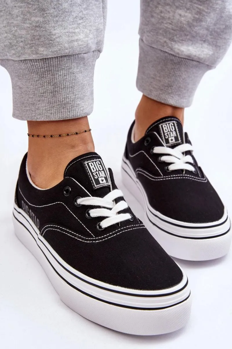 Trampki Damskie Big Star|Trampki Damskie Niskie>Big Star Shoes Damskie Tenisówki Na Platformie Big Star LL274230 Czarne