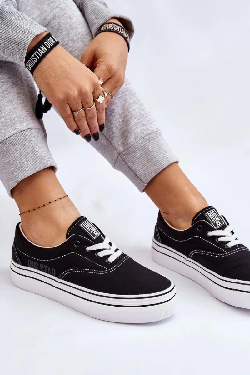 Trampki Damskie Big Star|Trampki Damskie Niskie>Big Star Shoes Damskie Tenisówki Na Platformie Big Star LL274230 Czarne