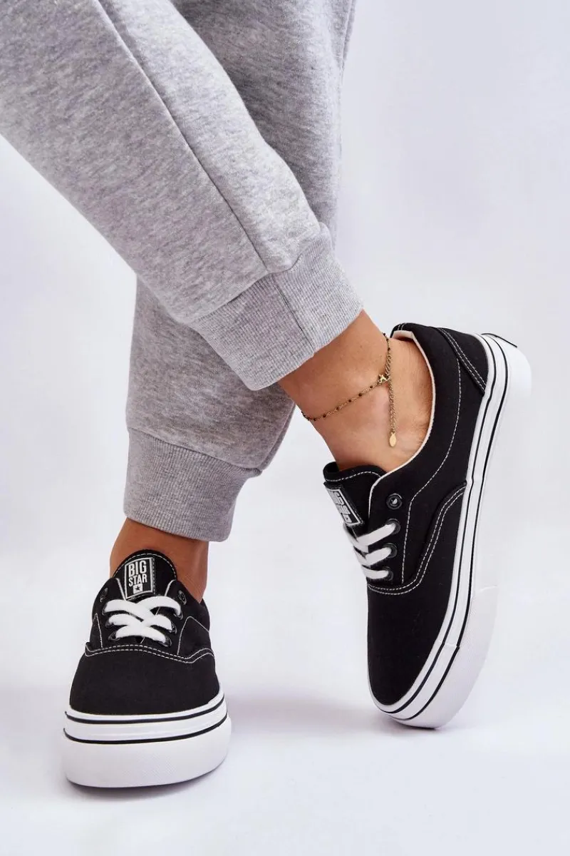 Trampki Damskie Big Star|Trampki Damskie Niskie>Big Star Shoes Damskie Tenisówki Na Platformie Big Star LL274230 Czarne