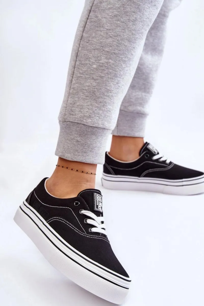 Trampki Damskie Big Star|Trampki Damskie Niskie>Big Star Shoes Damskie Tenisówki Na Platformie Big Star LL274230 Czarne