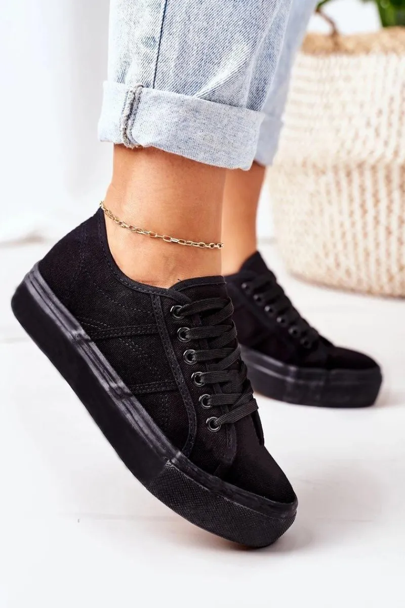 Clearance Damskie Tenisówki Na Platformie Czarne Skateboard Damskie Trampki Damskie Niskie