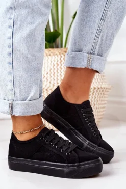 Clearance Damskie Tenisówki Na Platformie Czarne Skateboard Damskie Trampki Damskie Niskie