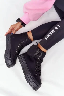 New Damskie Tenisówki Na Platformie Z Nerką Czarne Popcorn Damskie Trampki Damskie Wysokie