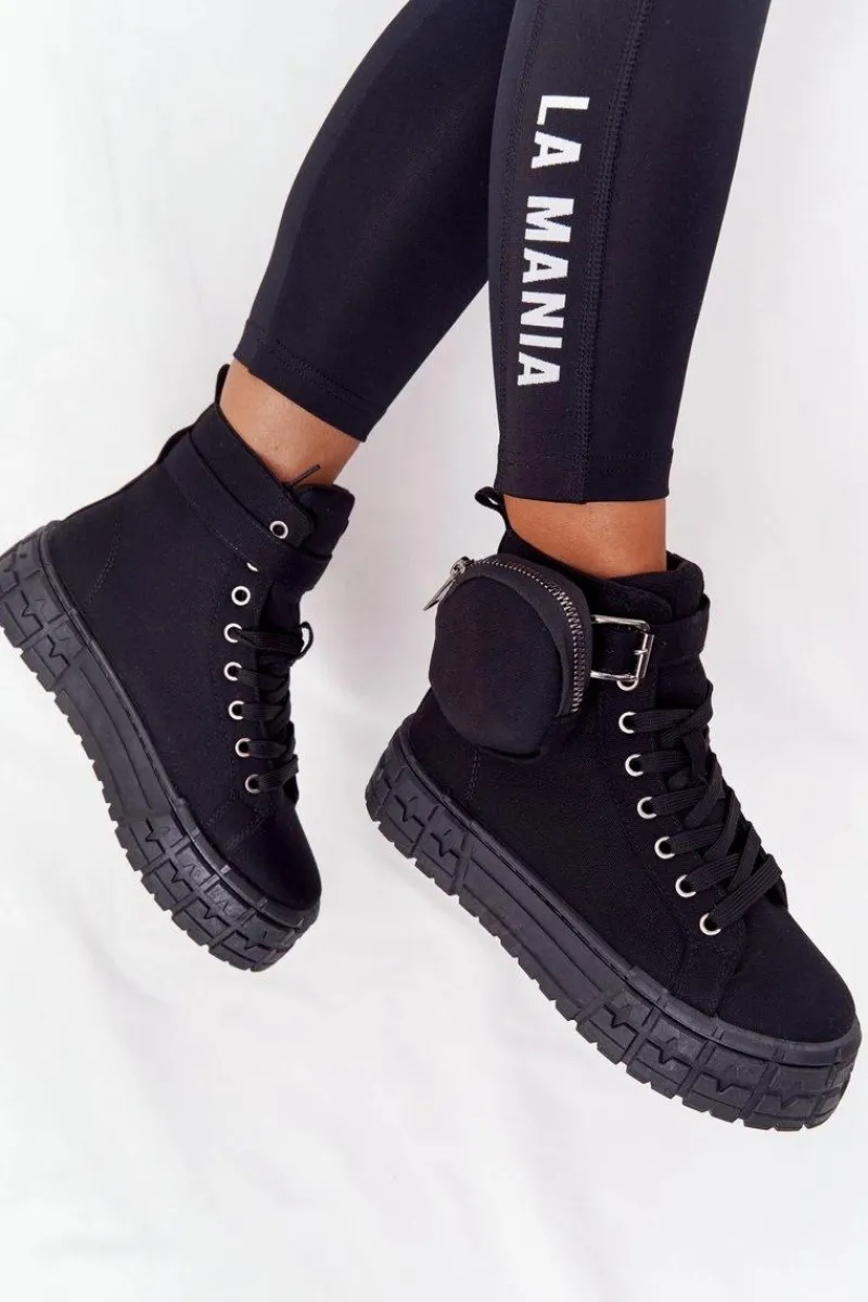 New Damskie Tenisówki Na Platformie Z Nerką Czarne Popcorn Damskie Trampki Damskie Wysokie