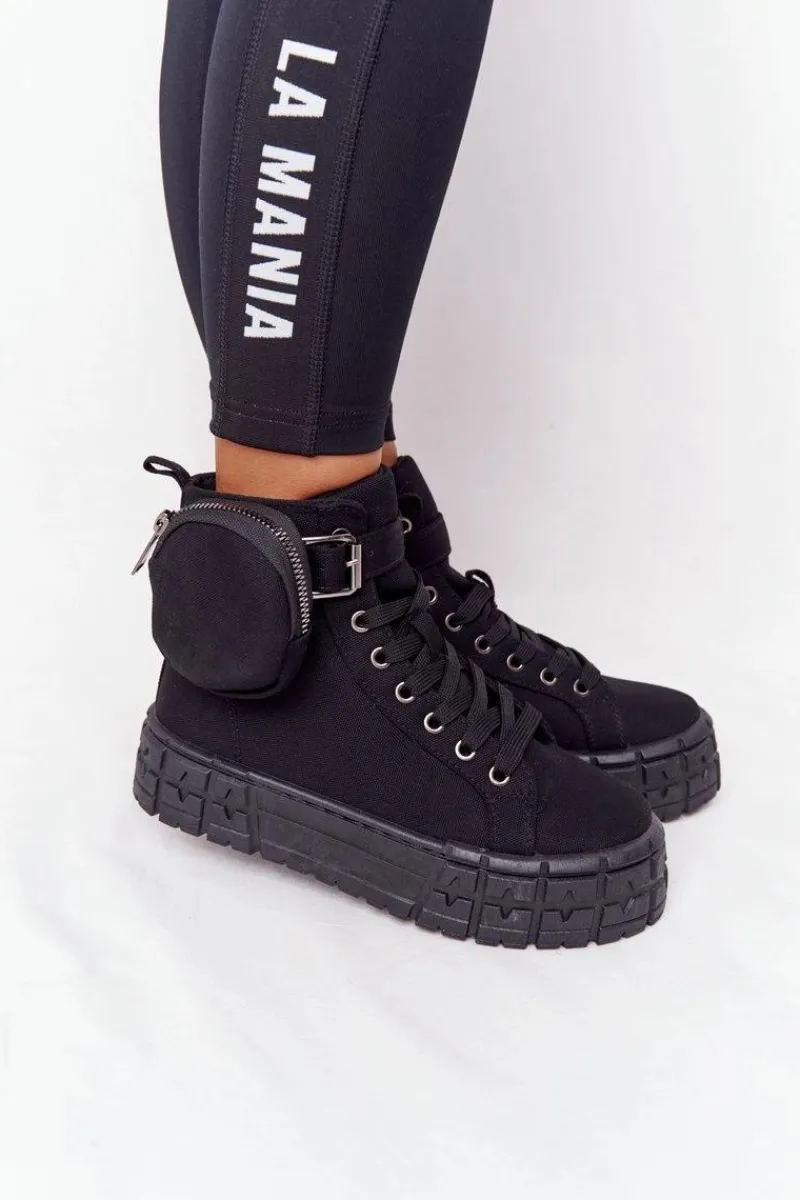 New Damskie Tenisówki Na Platformie Z Nerką Czarne Popcorn Damskie Trampki Damskie Wysokie