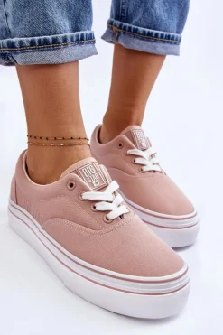 Hot Damskie Tenisówki Na Platformie Big Star LL274229 Różowe Damskie Trampki Damskie Big Star|Trampki Damskie Niskie