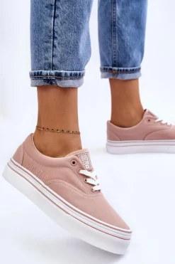 Hot Damskie Tenisówki Na Platformie Big Star LL274229 Różowe Damskie Trampki Damskie Big Star|Trampki Damskie Niskie