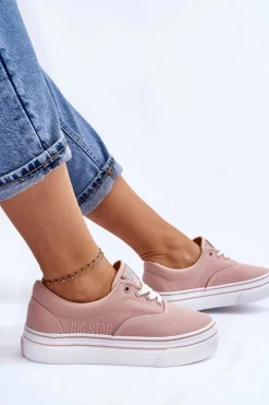 Hot Damskie Tenisówki Na Platformie Big Star LL274229 Różowe Damskie Trampki Damskie Big Star|Trampki Damskie Niskie