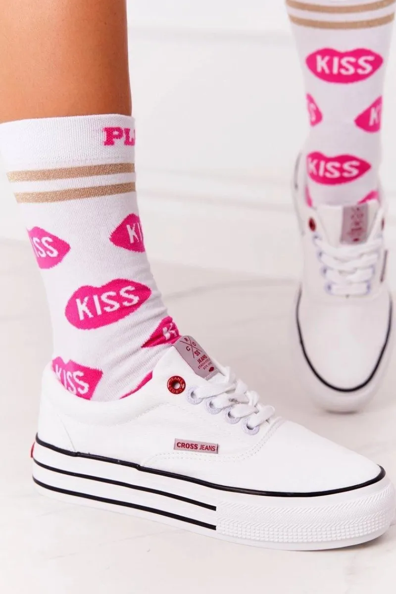 Trampki Damskie Niskie>Cross Jeans Damskie Tenisówki Na Platformie FF2R4001C Białe