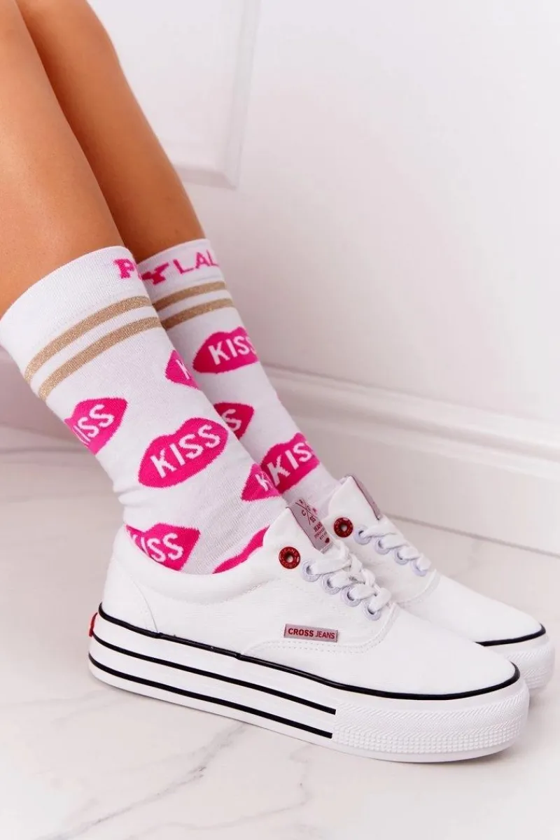 Trampki Damskie Niskie>Cross Jeans Damskie Tenisówki Na Platformie FF2R4001C Białe