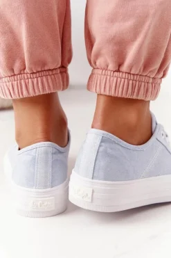 Best Damskie Tenisówki Na Platformie LCW-21-31-0123L Niebieskie Damskie Trampki Damskie Niskie