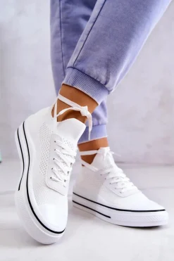 Damskie Tenisówki Skarpetkowe Białe Soren Damskie Trampki Damskie Niskie