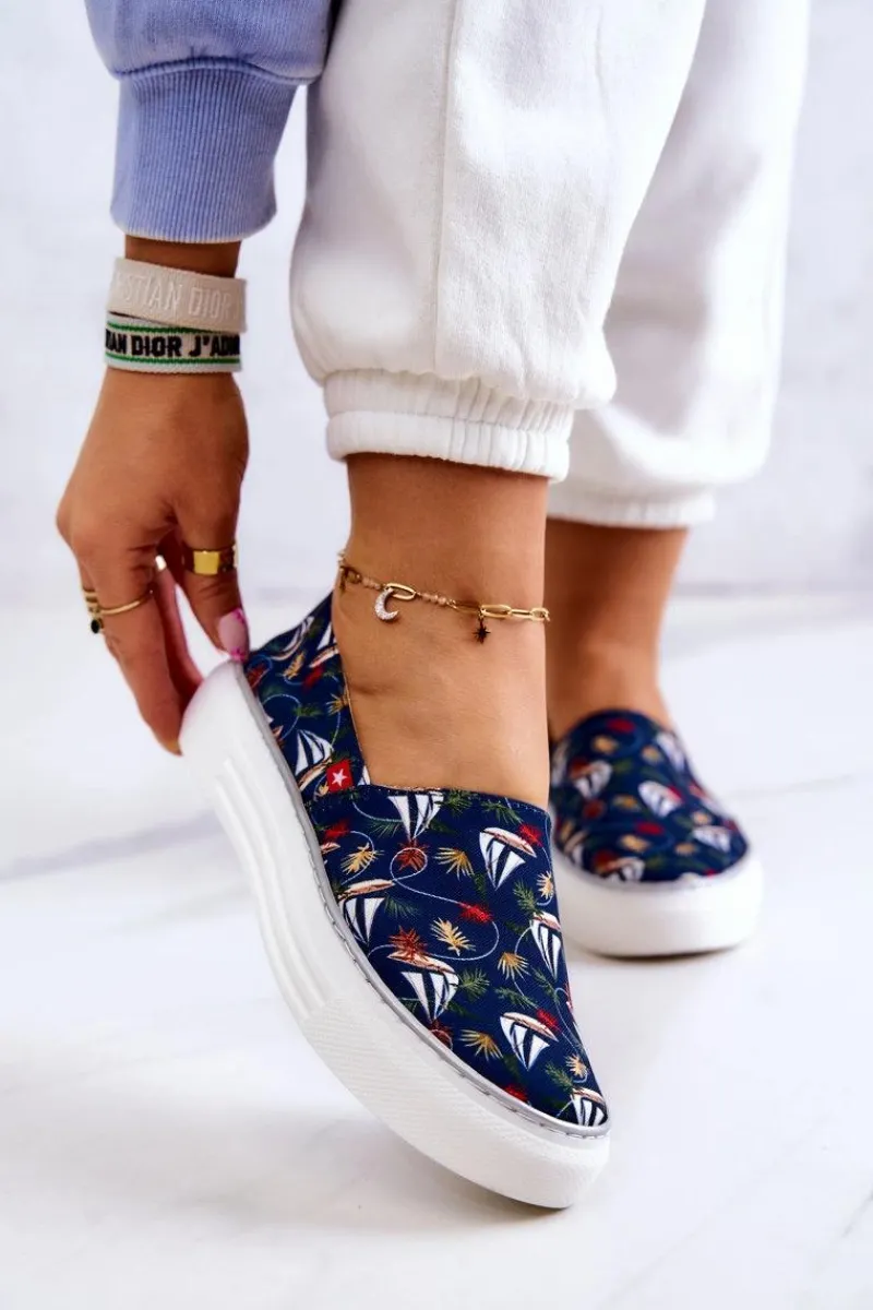 Online Big Star Shoes Damskie Tenisówki Slip On Memory Foam Big Star JJ276016 Granatowe