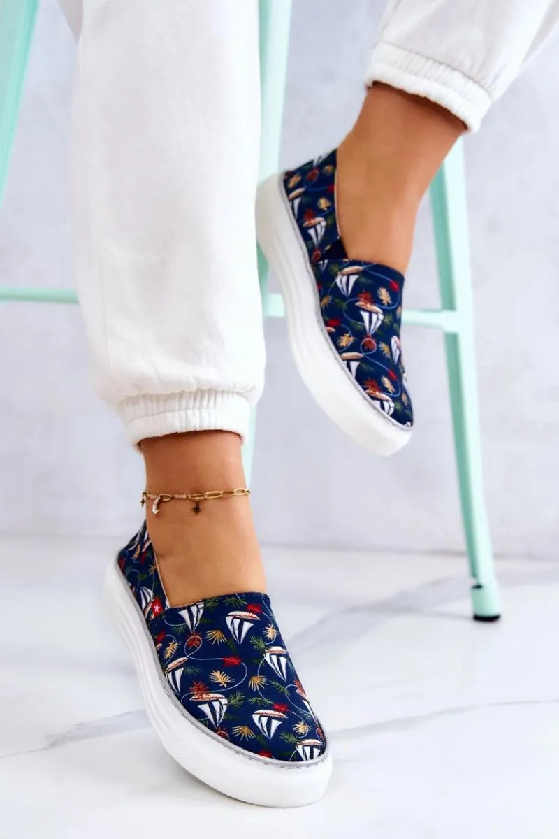 Online Big Star Shoes Damskie Tenisówki Slip On Memory Foam Big Star JJ276016 Granatowe