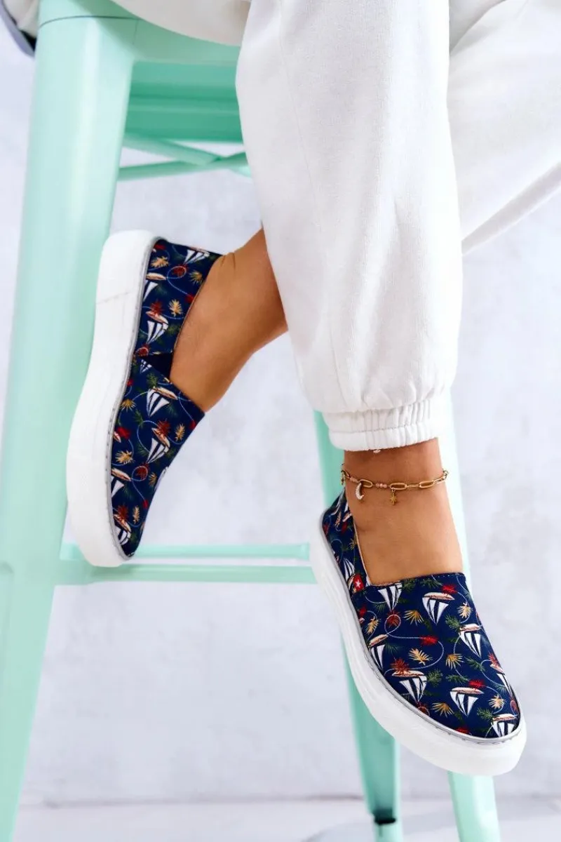 Online Big Star Shoes Damskie Tenisówki Slip On Memory Foam Big Star JJ276016 Granatowe