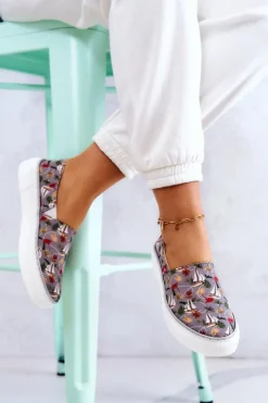 Trampki Damskie Slip-On>Big Star Shoes Damskie Tenisówki Slip On Memory Foam Big Star JJ276015 Szare