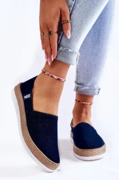 New Damskie Tenisówki Slip On Big Star KK276009 Granatowe Damskie Trampki Damskie Slip-On|Trampki Damskie Big Star