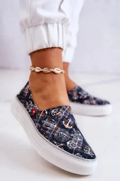 Trampki Damskie Slip-On></noscript>Big Star Shoes Damskie Tenisówki Slip On Memory Foam Big Star JJ276012 Czarne