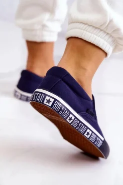 New Damskie Tenisówki Slip-on Big Star HH274011 Granatowe Damskie Trampki Damskie Slip-On|Trampki Damskie Big Star