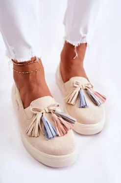 Sale Damskie Tenisówki Trampki Slip-On Beżowe Venira Damskie Trampki Damskie Slip-On