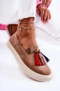 Sale Boto Damskie Tenisówki Trampki Slip-On Brązowe Venira