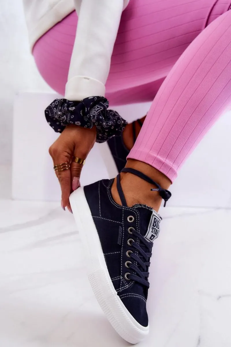 Outlet Damskie Tenisówki Trampki BIG STAR JJ274099 Granatowe Damskie Trampki Damskie Big Star|Trampki Damskie Niskie