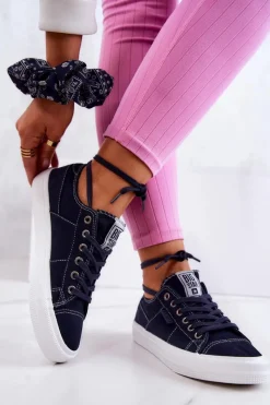 Outlet Damskie Tenisówki Trampki BIG STAR JJ274099 Granatowe Damskie Trampki Damskie Big Star|Trampki Damskie Niskie