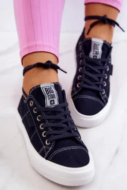 Outlet Damskie Tenisówki Trampki BIG STAR JJ274099 Granatowe Damskie Trampki Damskie Big Star|Trampki Damskie Niskie