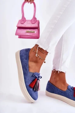 Discount Damskie Tenisówki Trampki Slip-On Niebieskie Venira Damskie Trampki Damskie Slip-On