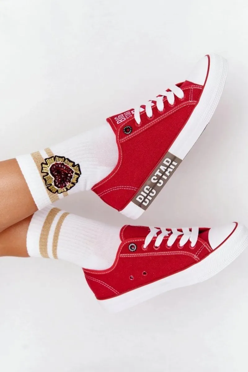 Trampki Damskie Big Star|Trampki Damskie Niskie>Big Star Shoes Damskie Trampki BIG STAR HH274115 Czerwone Czerwony