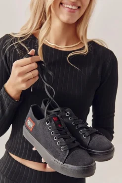 Best Damskie Trampki BIG STAR HH274133 Czarne Damskie Trampki Damskie Big Star|Trampki Damskie Niskie