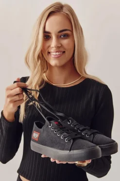 Best Damskie Trampki BIG STAR HH274133 Czarne Damskie Trampki Damskie Big Star|Trampki Damskie Niskie