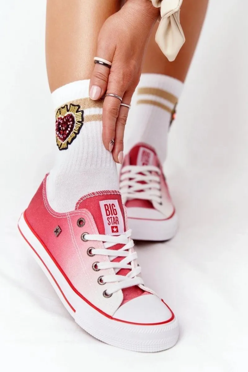 Best Damskie Trampki BIG STAR HH274130 Ombre Czerwone Damskie Trampki Damskie Big Star|Trampki Damskie Niskie