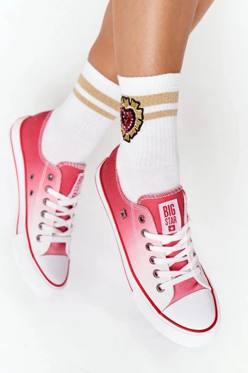 Best Damskie Trampki BIG STAR HH274130 Ombre Czerwone Damskie Trampki Damskie Big Star|Trampki Damskie Niskie