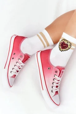 Best Damskie Trampki BIG STAR HH274130 Ombre Czerwone Damskie Trampki Damskie Big Star|Trampki Damskie Niskie