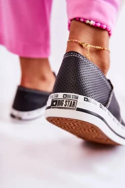 Trampki Damskie Big Star|Trampki Damskie Niskie></noscript>Big Star Shoes Damskie Trampki Big Star Ażurowe Czarne FF274023 Czarny