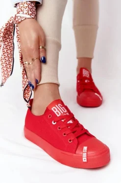 Sale Damskie Trampki BIG STAR HH274677 Czerwone Damskie Trampki Damskie Big Star|Trampki Damskie Niskie